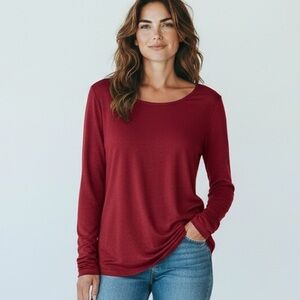 🌸3/$15🌸 WHBM Long Sleeve Scoop Neck Top Casual Maroon Soft Airy Blouse Womens S
